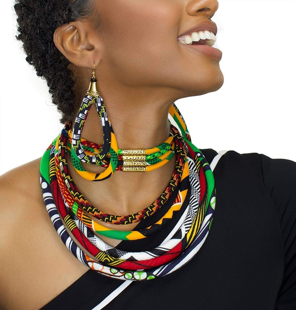 Model wearing an Ankara-print wrap dress